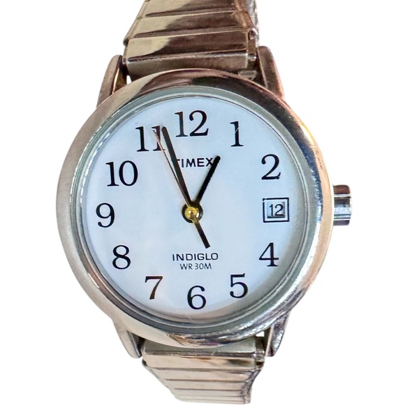 Vintage Timex Indiglo White Dial Silver Expansion Strap Quartz Watch - Picture 2 of 5